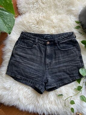 Frank & Oak Black Denim Shorts High Rise Washed Black Size 27